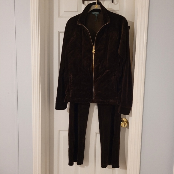 Lauren Ralph Lauren Brown Velour Tracksuit Women's Size Large - Picture 1 of 14